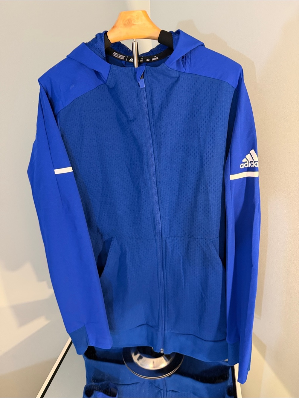 adidas Mens Royal Blue Hooded Full-Zip tech Jacket